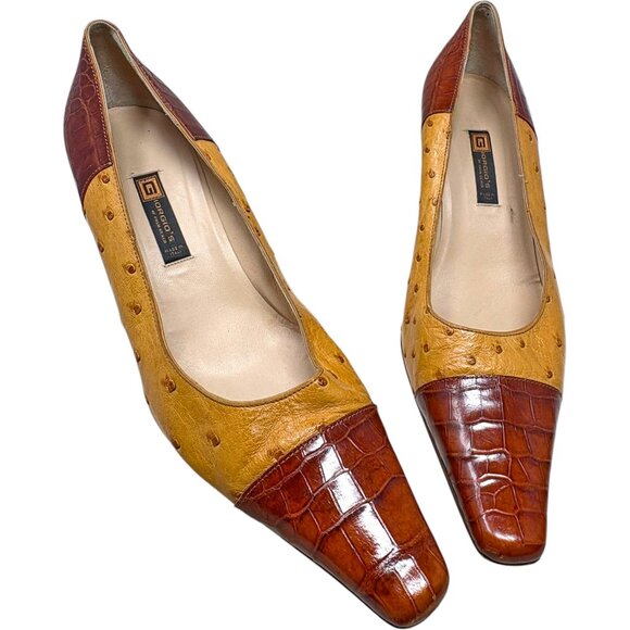 Giorgio's of Palm Beach Ostrich with Embossed Leather Kitten Heel Pumps - Picture 7 of 12